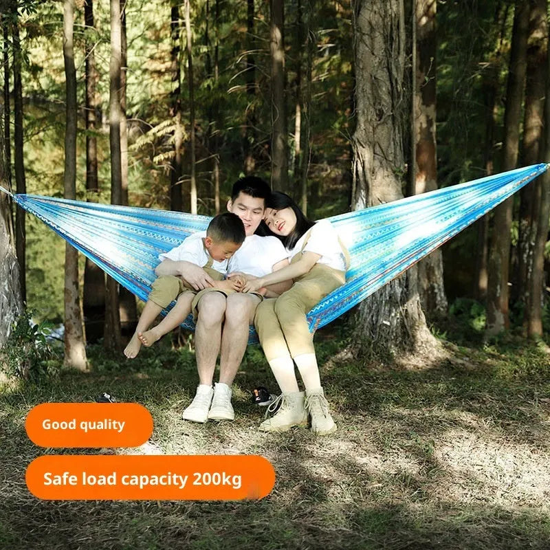 Bohemian yellow polyester parachute cloth hammock measuring 260x140cm for outdoor camping and park use