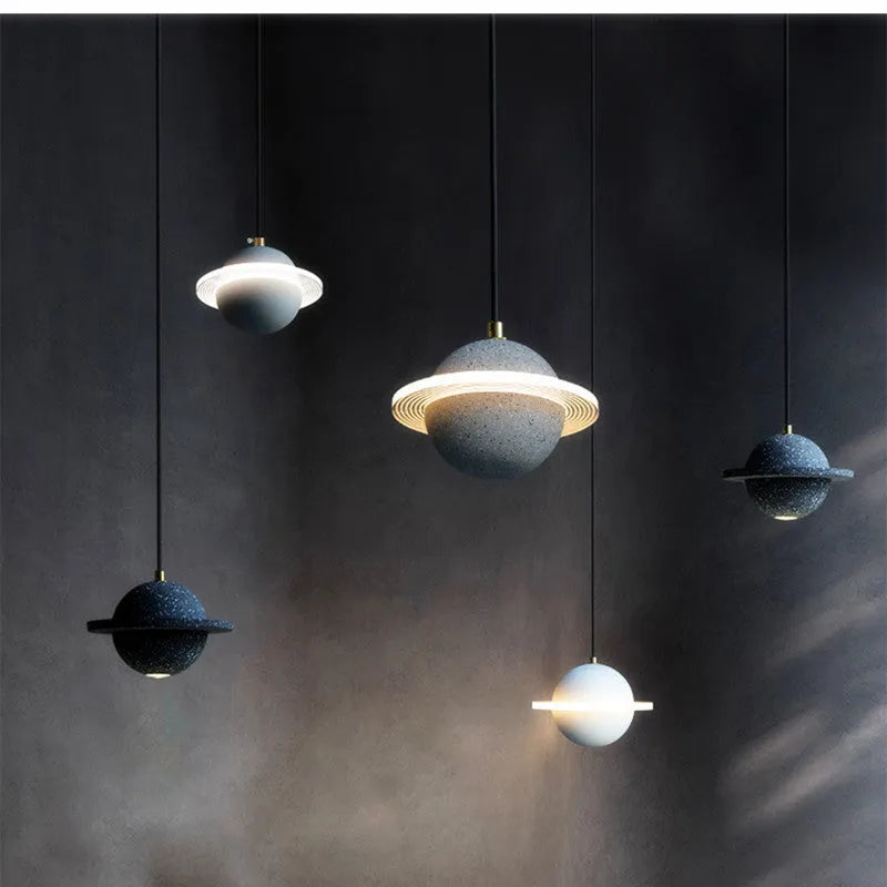 Red single-head chandelier with iron frame and marble-quality shade for bedroom bedside use