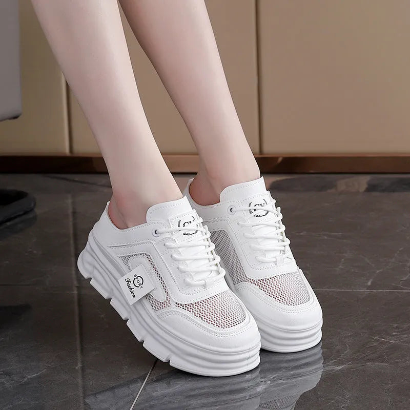 Women's breathable mesh half slippers with height-increasing insole in black, khaki or white