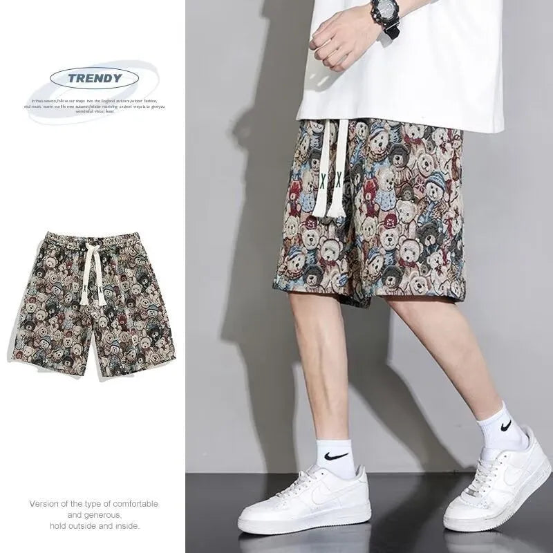 Men's summer fifth pants shorts in polyester fabric showing colour options and sizing