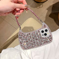 3D glass rhinestone small handbag phone case with chain strap for iPhone, pink or white diamond