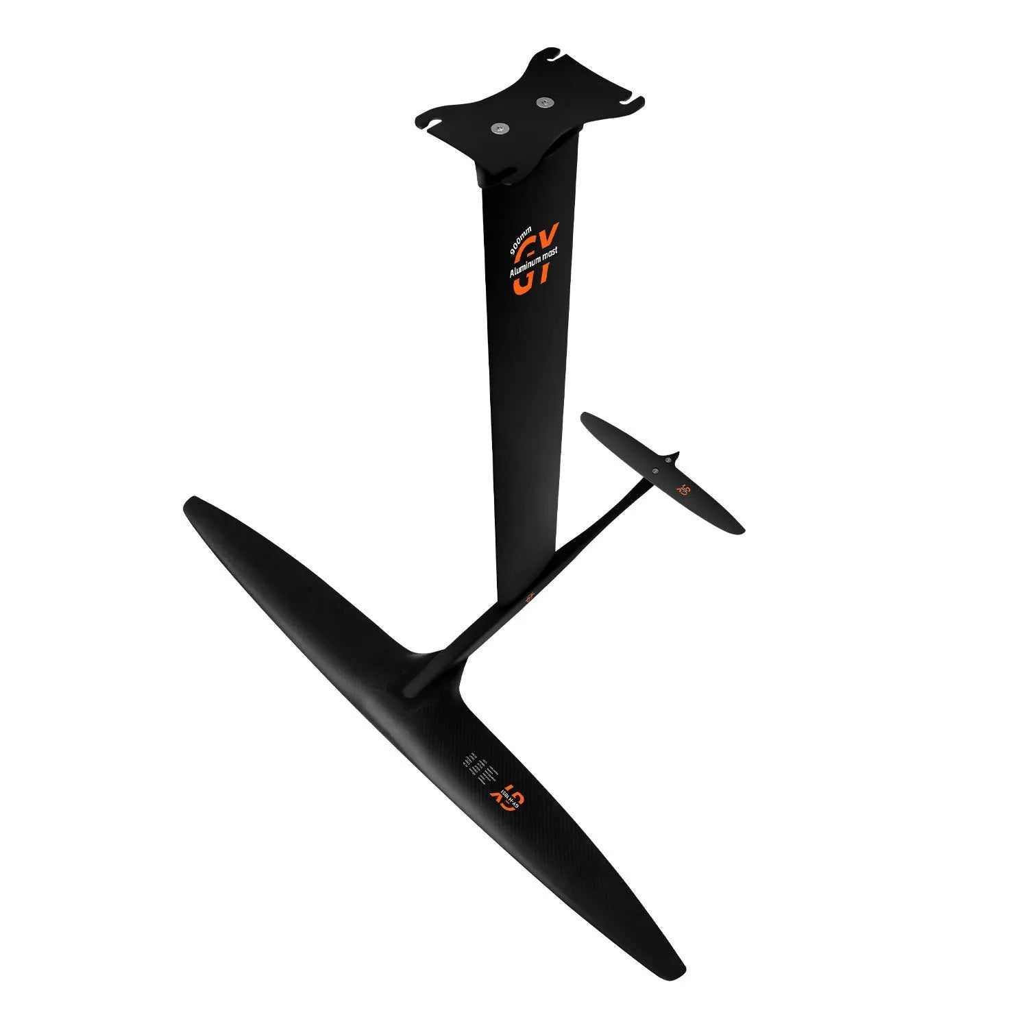 Black carbon fibre racing surfboard hydrofoil with 1051mm front wing for unpowered surfing
