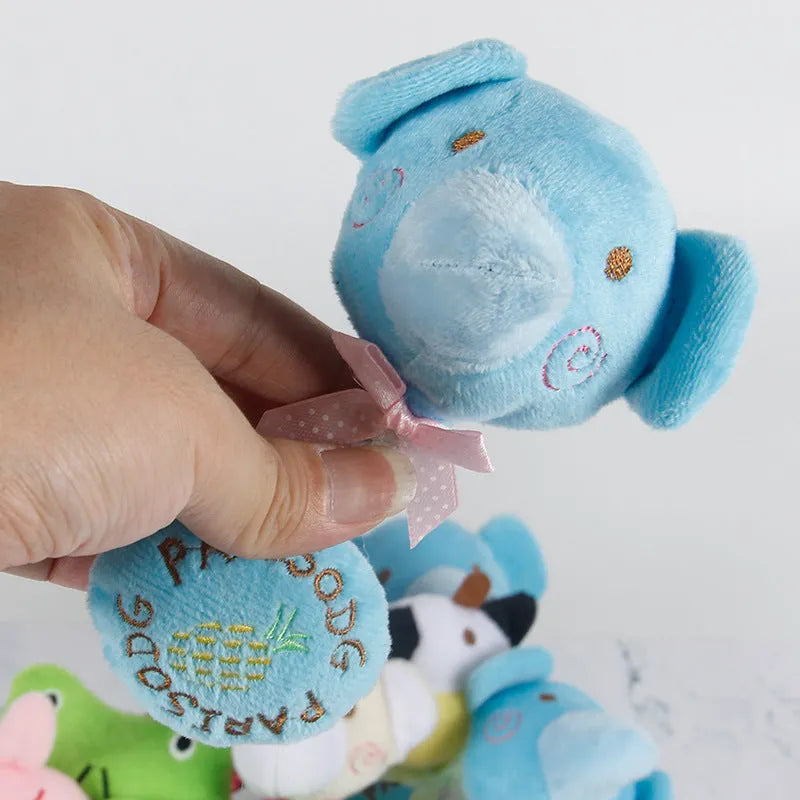 Plush animal dog toy with cotton rope in frog, elephant, cow or bear designs with squeaker