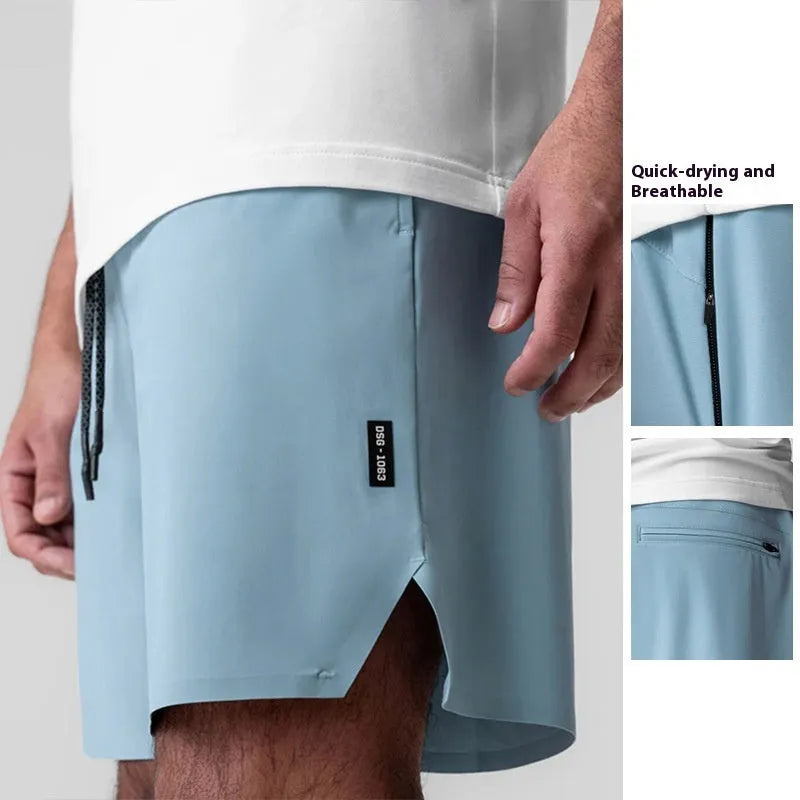 Men's grey seamless sports shorts with straight-leg knee-length design for athletic wear