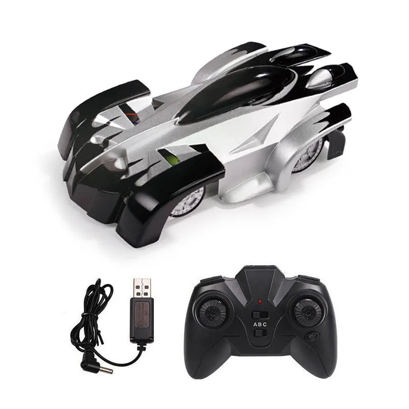 Remote control wall climbing car toy in black, blue, or red with wireless controller