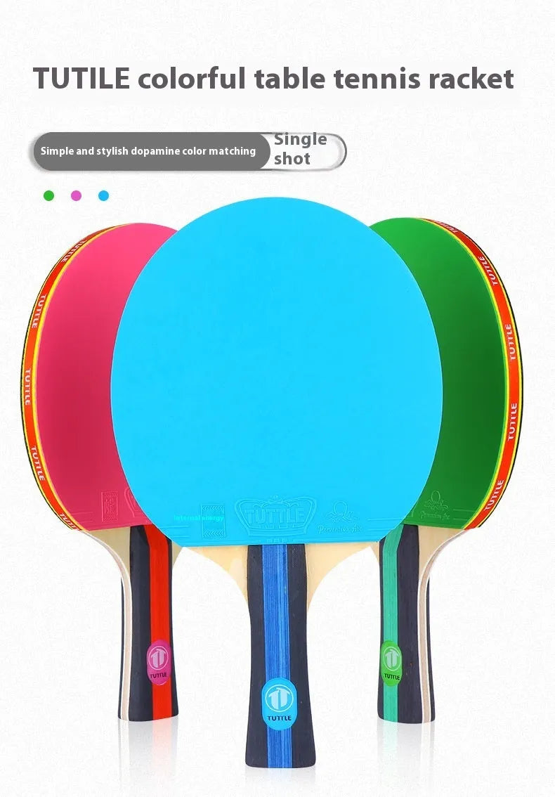 Colourful table tennis racket with pure wood blade and protective bag in pink, blue or green shakehand grip