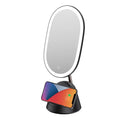 White desktop makeup mirror with integrated lighting standing 43.9cm tall on table surface