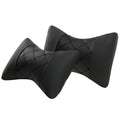 Black quilted artificial leather car headrest pillow with diamond pattern for neck support.