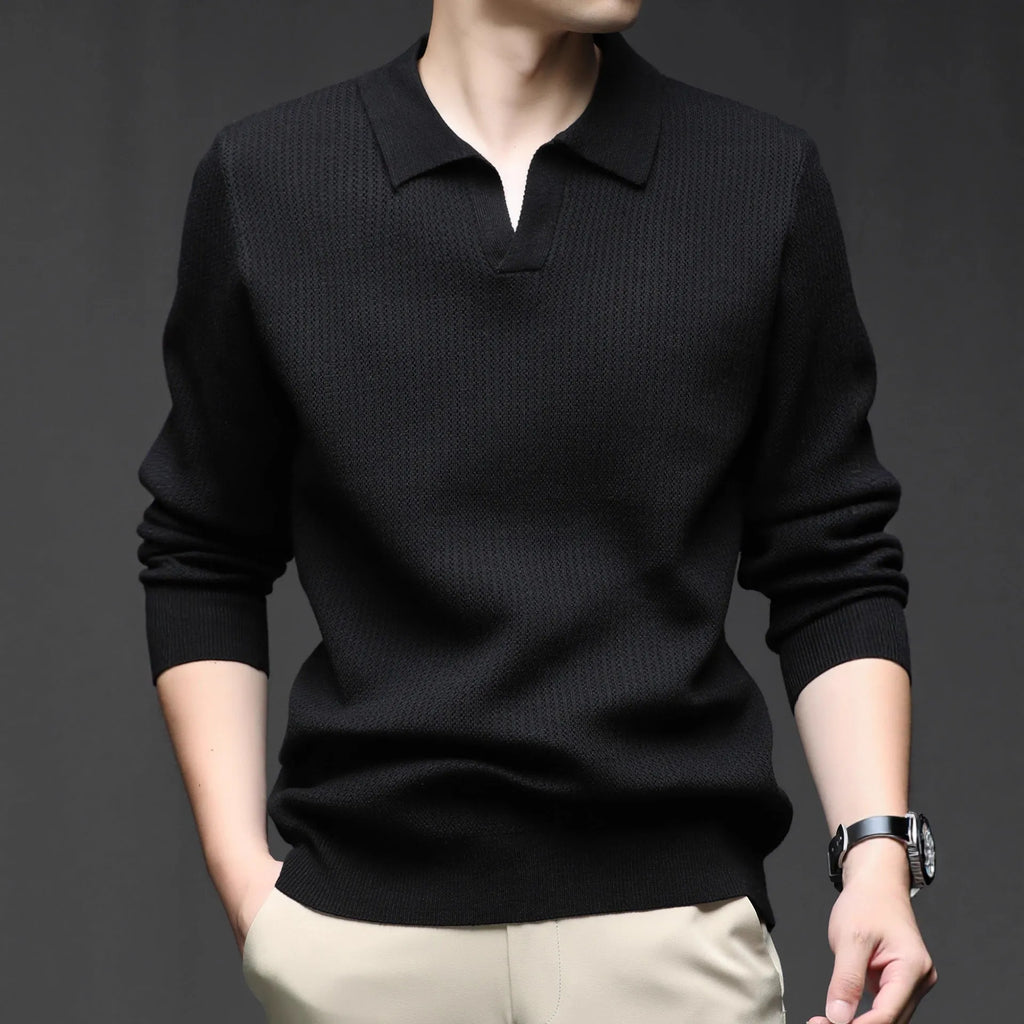 Men's loose-fitting casual pullover sweater in a polyester viscose nylon blend, shown in green.
