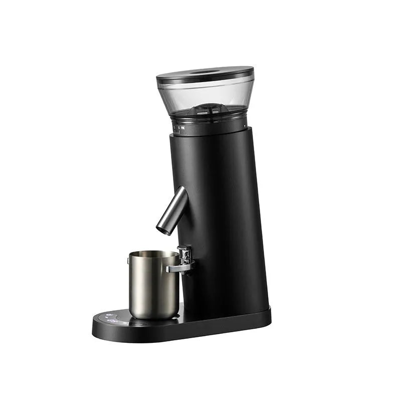 Portable electric coffee grinder in stainless steel with 0.5L capacity showing beige and black colour options