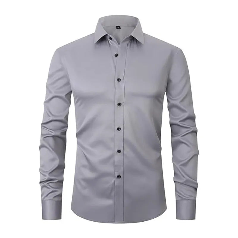 Men's long sleeve work shirt in stretch polyester fabric shown in a variety of colours.