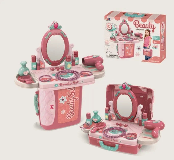 Children's doctor makeup dress-up toy set with plastic accessories in colour-coded cases