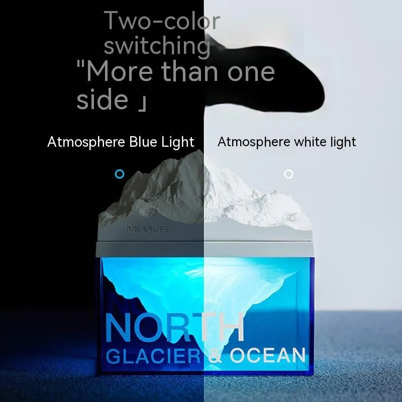 Glacier night light Bluetooth speaker with solid colour glacier pattern on bedside table