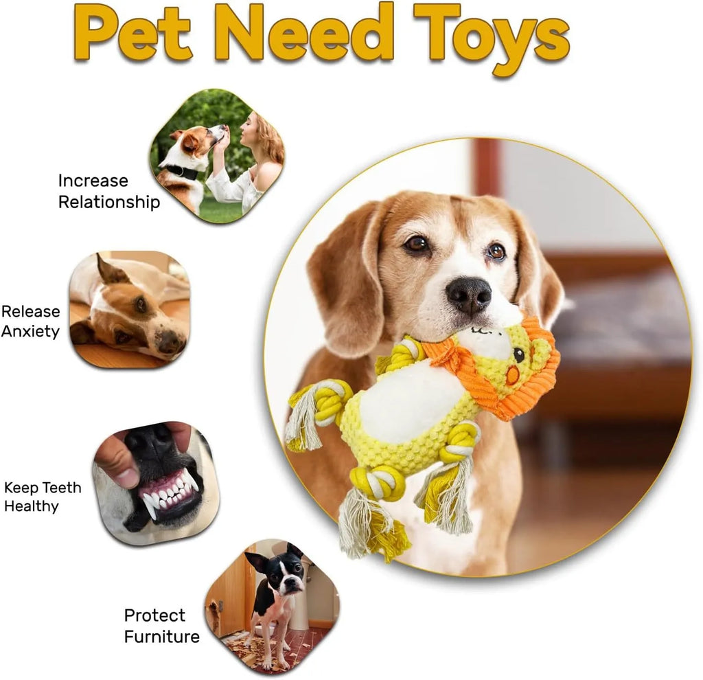 Lion and monkey plush dog toys with squeakers for medium and large breeds