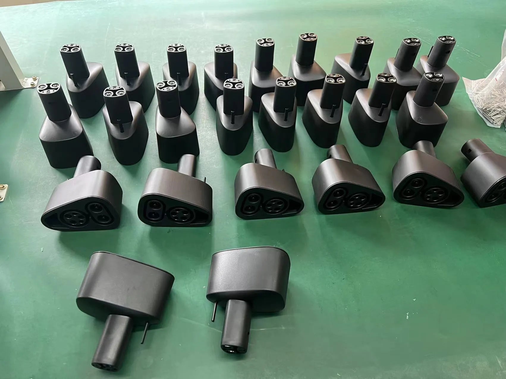 Black Tesla charging plug conversion adapter with American Standard connector, showing dimensions.
