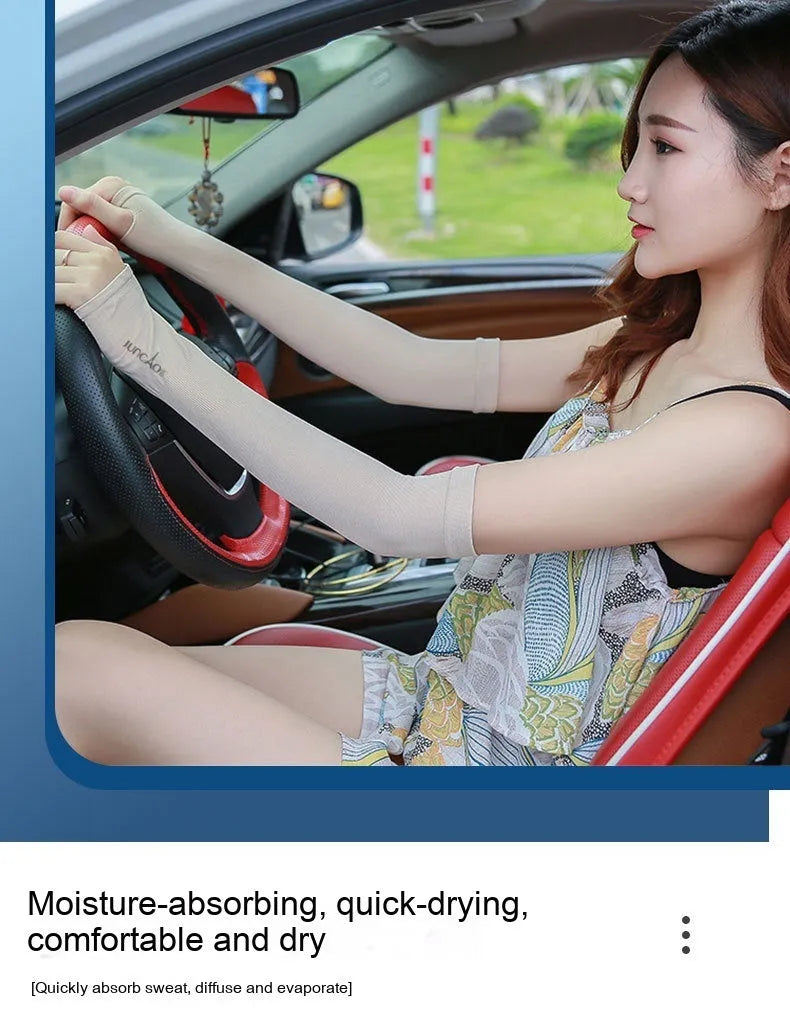 Viscose sun protection oversleeves for men and women driving showing open finger design in multiple colours