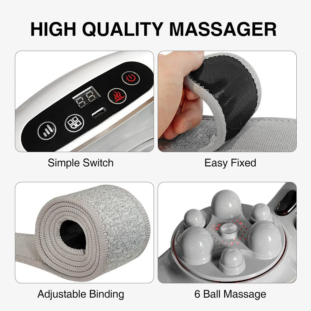White portable abdominal massager with USB charging and touch control for home use