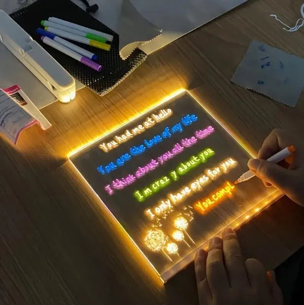 Large LED note board with colour illumination in Artboard style on a desk