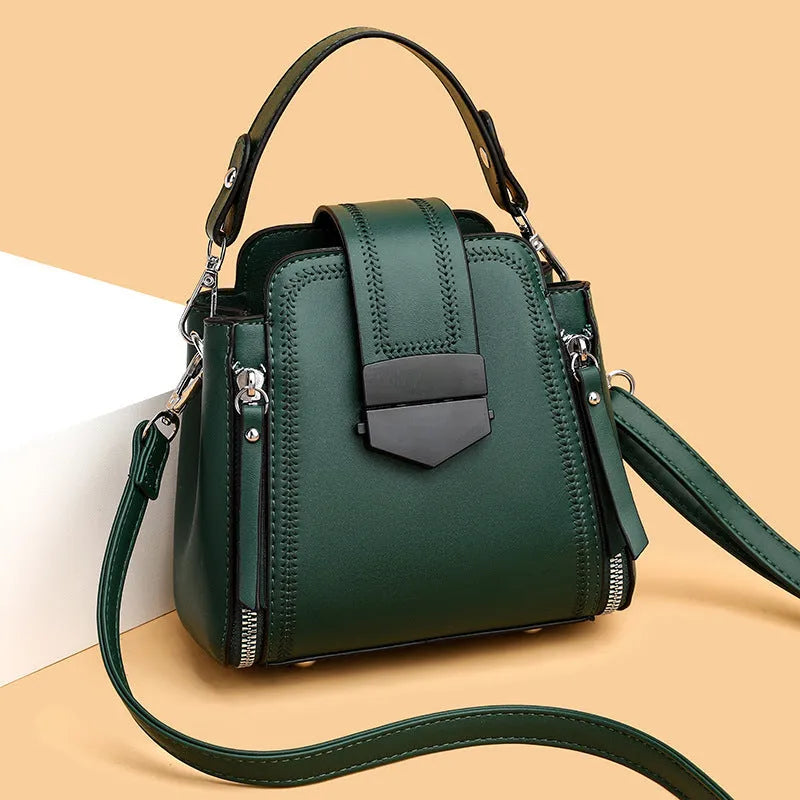 Soft PU leather women's handbag in square vertical design with sewing thread detail