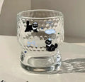 Soda lime glass cartoon milk cup with cute blue dog sticker design, 290ml, round shape