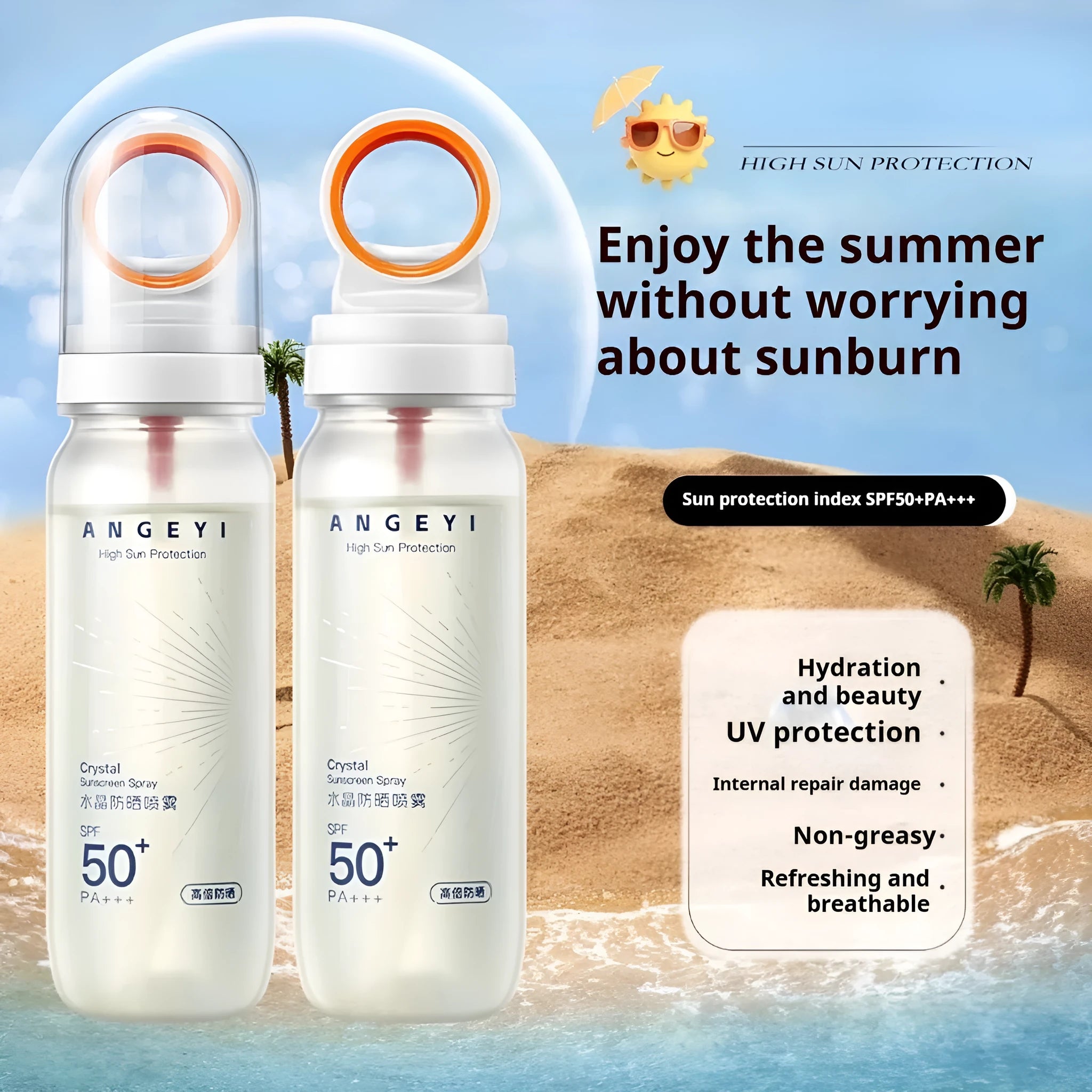 Crystal Sunscreen Spray SPF50 in 90ml spray bottle for military training UV protection