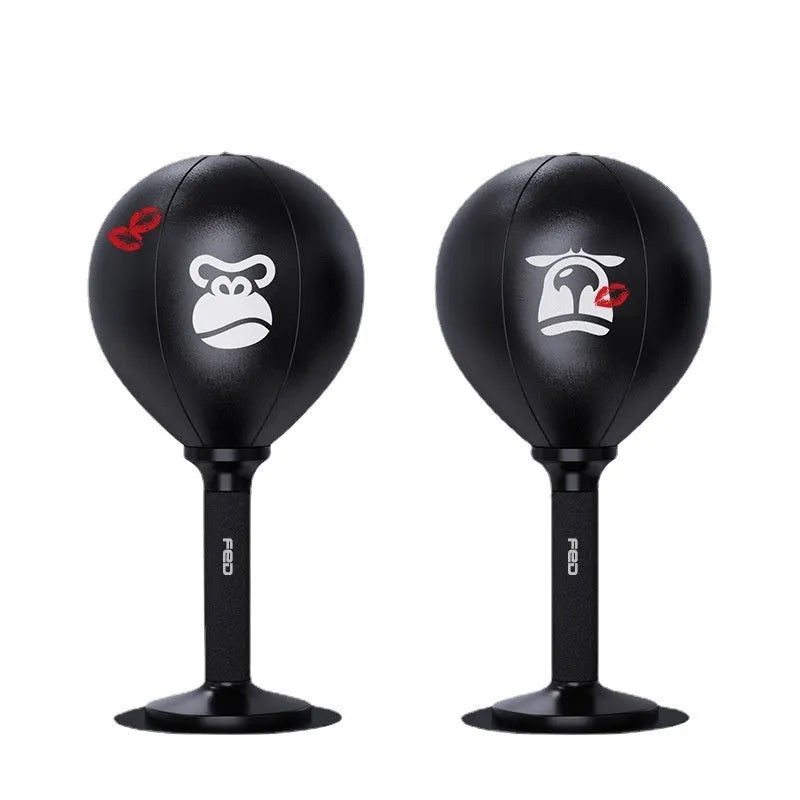 Desktop speed ball with PU ball, vertical connecting rod, base, and pump in Cool Bear, Ruffle Monkey, or Small Monster colours