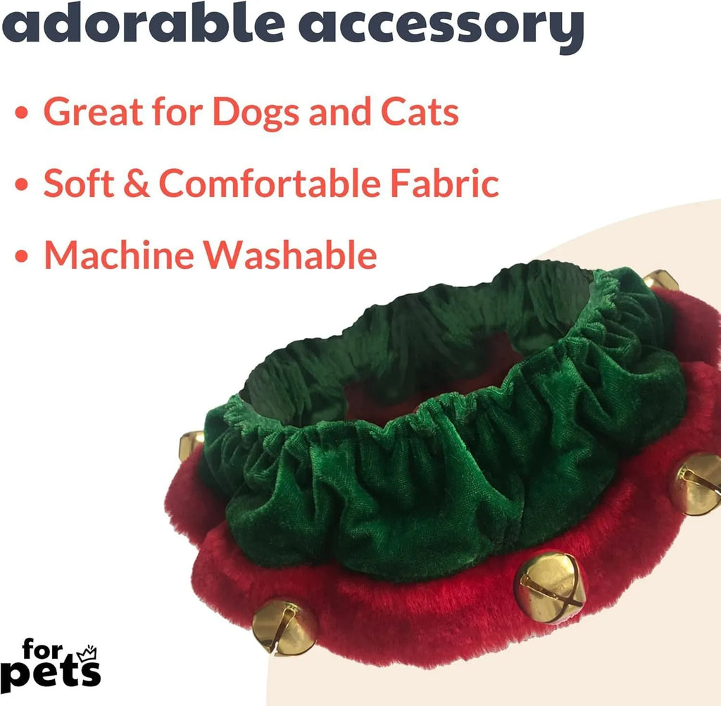 Christmas dog collar with gold bells in red and white polyester for small medium large pets