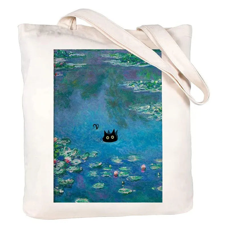 White canvas hand shopping bag with Halloween digital print design 34x42cm