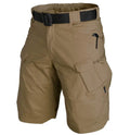 IX7 men's tactical shorts in cotton blend fabric, shown in a camouflage colour with button-fly closure.