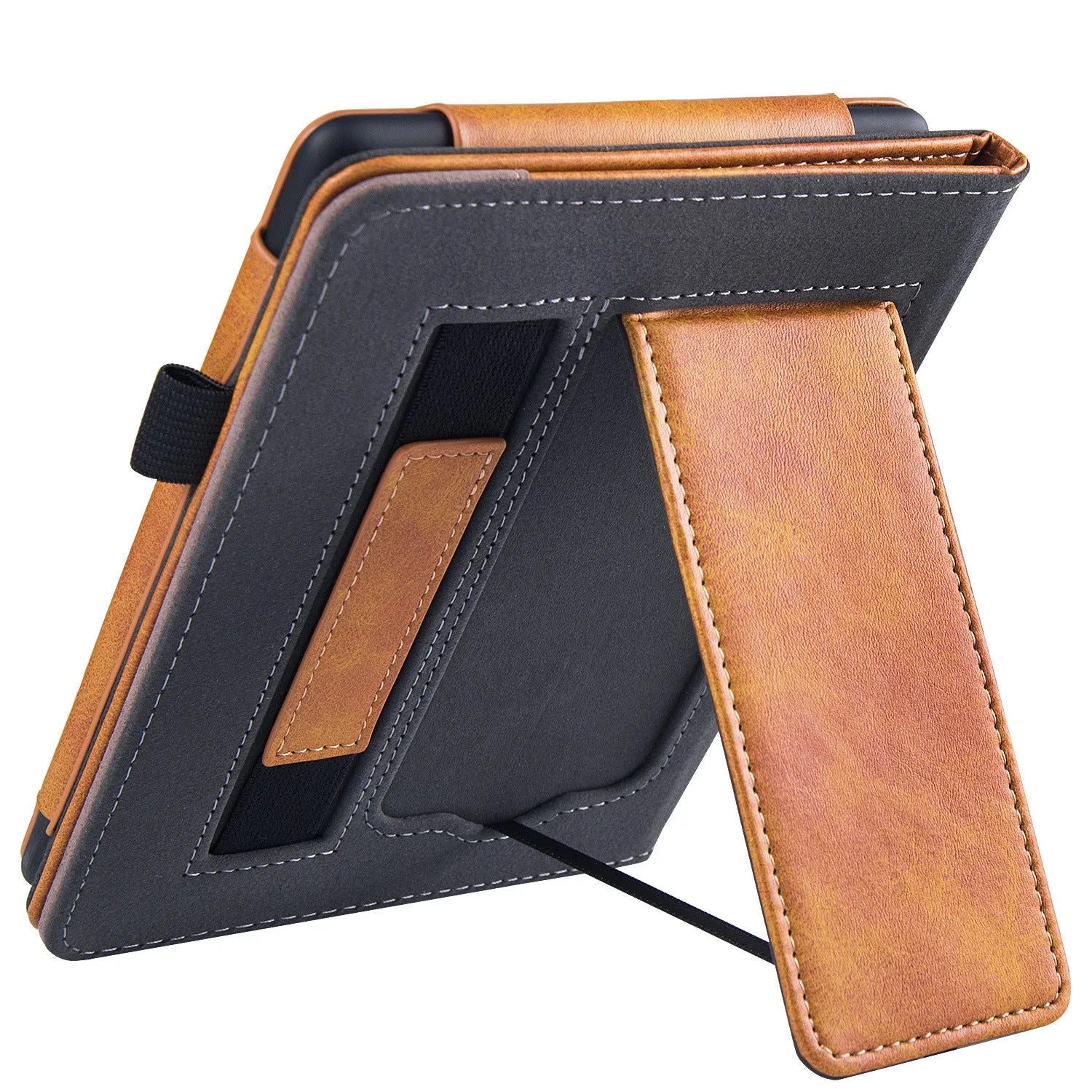 Leather protective case for Kindle Paperwhite5 e-reader with a removable wrist strap attached.
