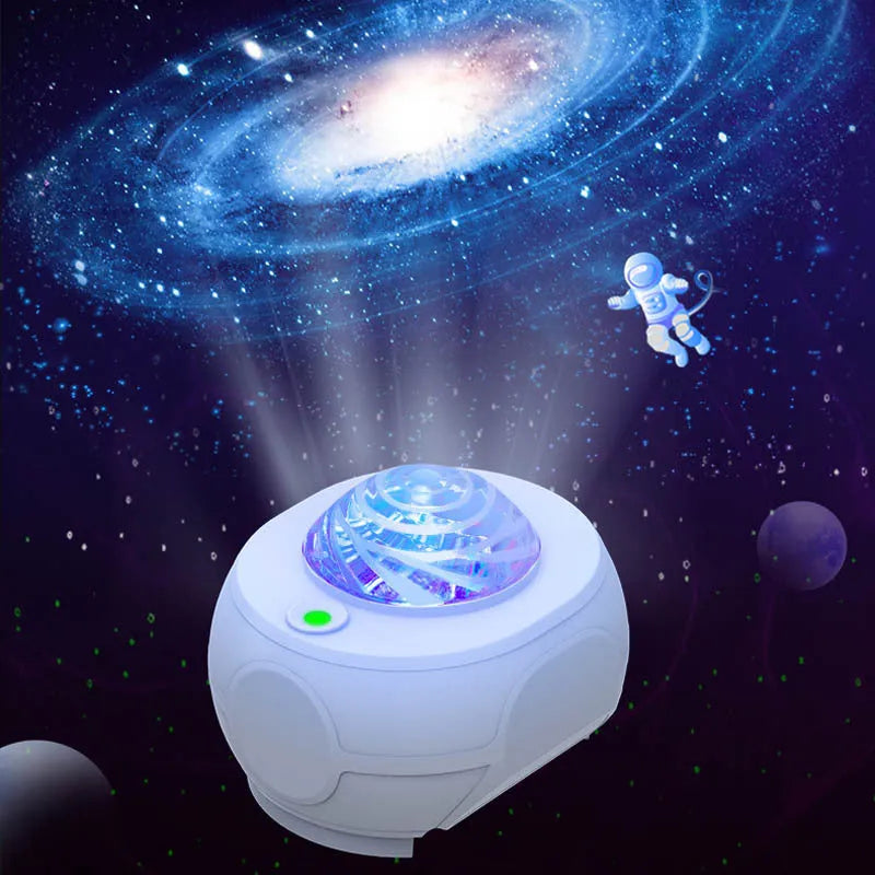 Swirl moon full star laser atmosphere lamp with white light and remote control, ABS shade, compact 93x85x74mm size