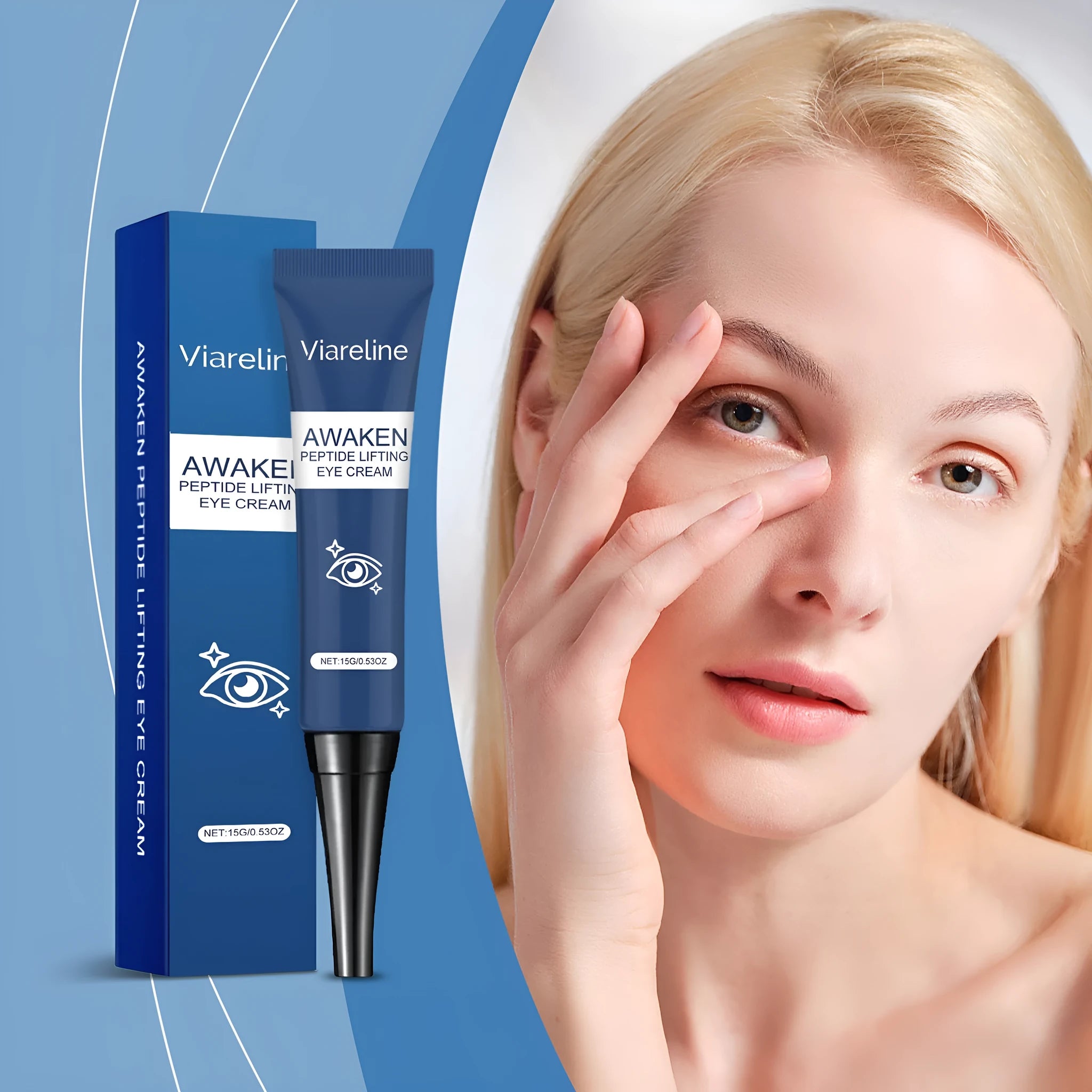 White 15g jar of Viareline collagen firming eye cream for the skin around the eyes.