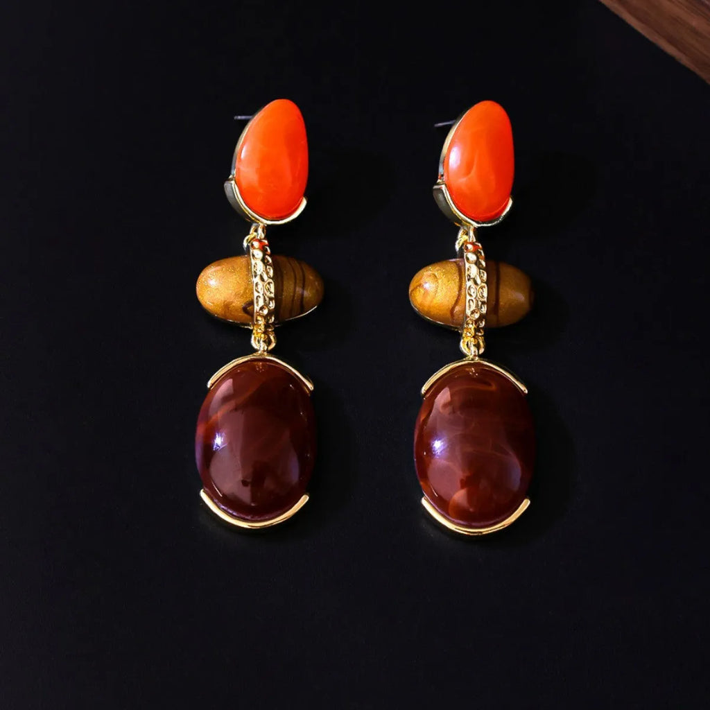 Colourful geometric alloy ear studs with 7.2cm irregular ellipse drops and electroplated retro court finish