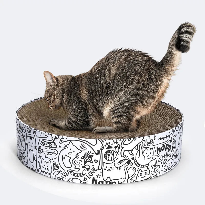 Extra large round white corrugated paper cat scratching board 42x42x10cm with a nest shape on the floor