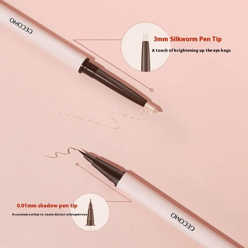 Double-headed silkworm eyeliner pen with stereoscopic star eyes design in pearlescent finish