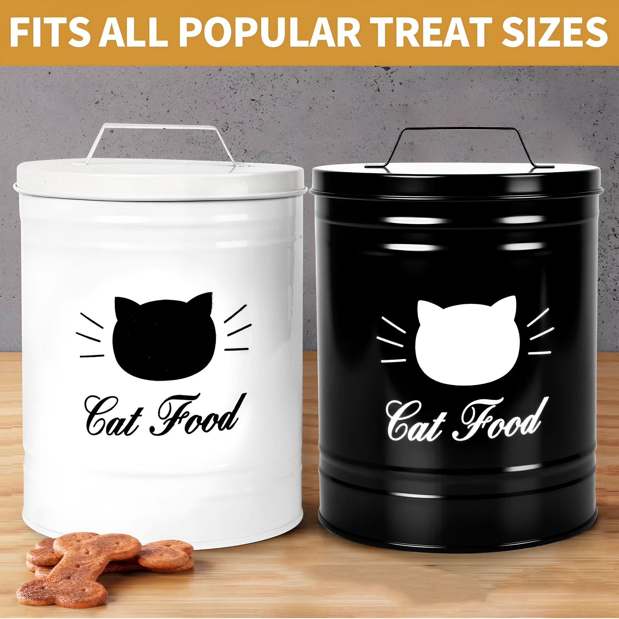 Black moisture-proof round iron sheet tin can with white inner box for pantry storage.