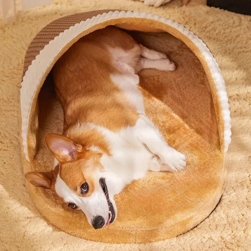 Blue or brown dog nest sleeping bag bed with removable washable cover for small medium dogs