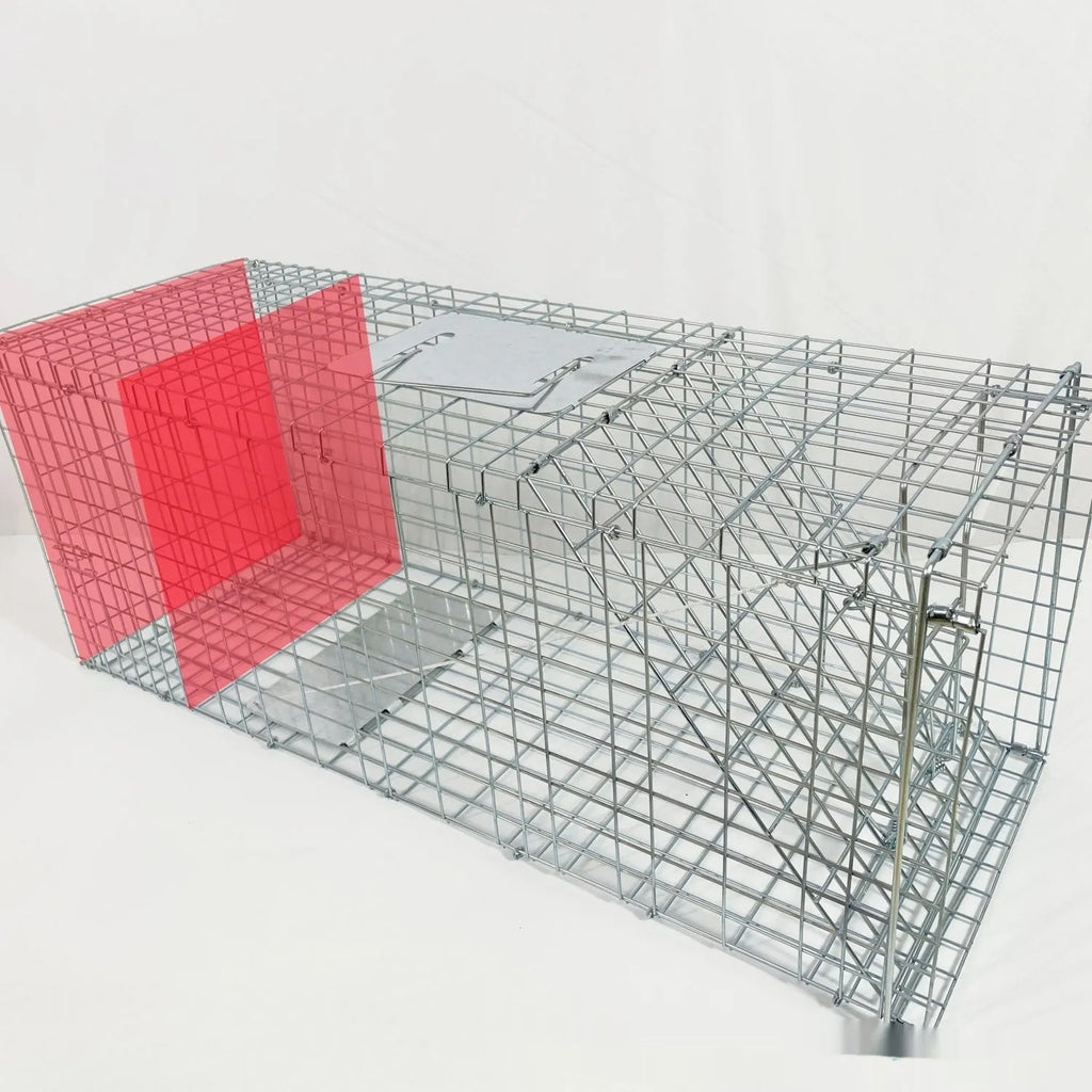 Fully automatic foldable steel cat trap cage in galvanised or black finish, sizes 60x20x18cm, 65x26x23cm, 80x32x28cm
