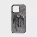 Retro gothic vampire bat wing embossed dark style cowhide leather phone case for iPhone, red and gray-black
