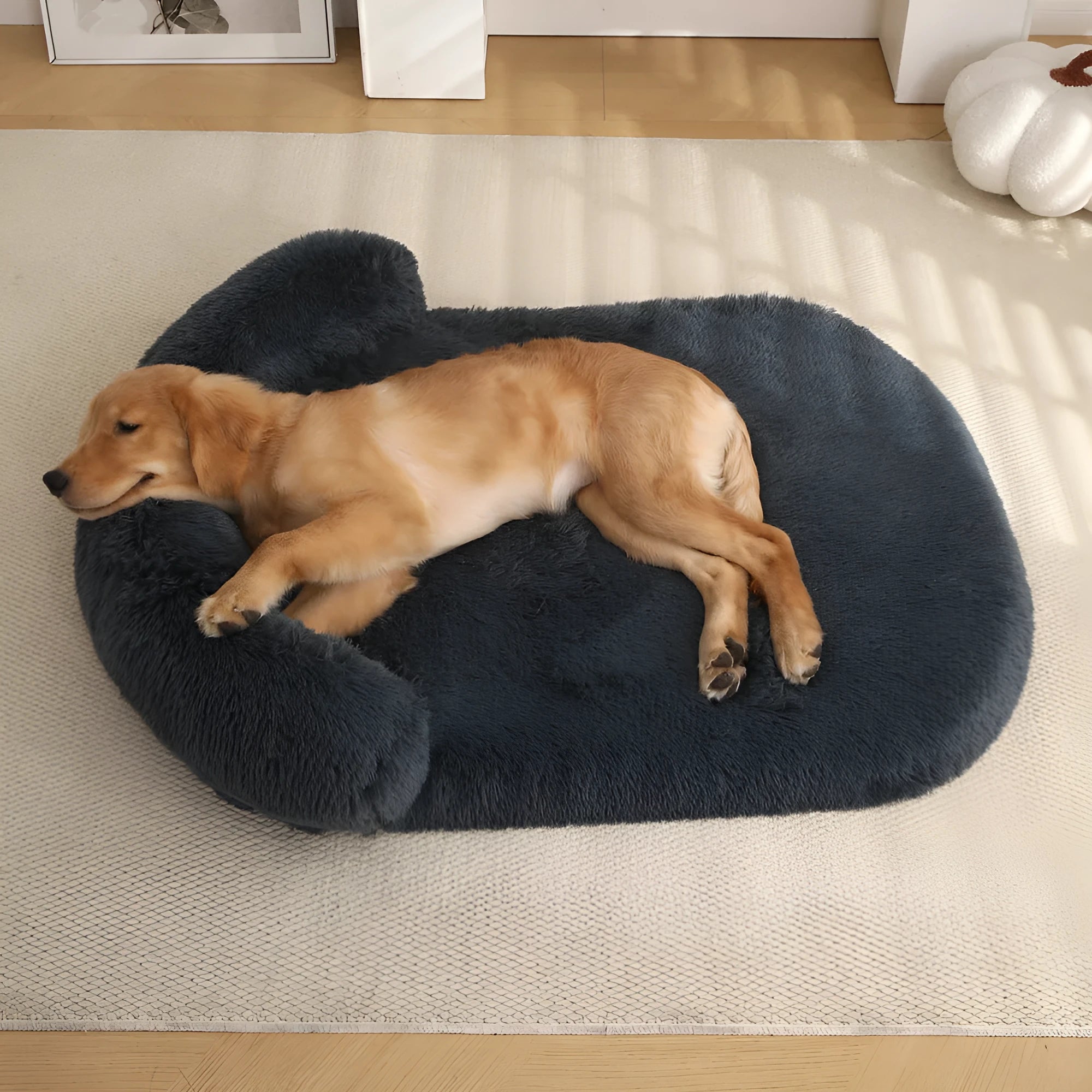 Plush cloth pet bed warm cushion for dogs and cats in beige available in multiple sizes