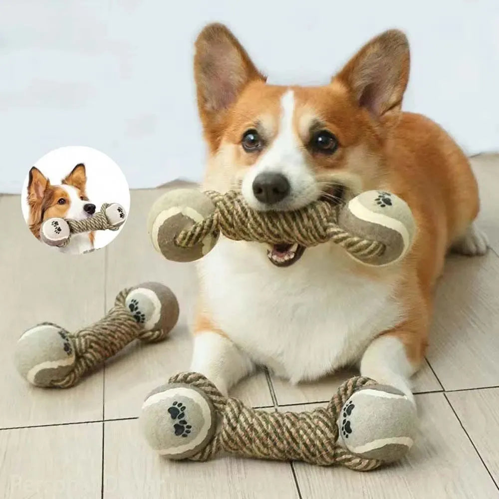 Grey cotton rope knot dog chew toy, 21cm x 6cm, 200g, for medium and large dogs