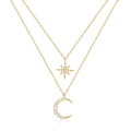 Women's S925 sterling silver double layer necklace with star and moon diamond pendant, gold finish