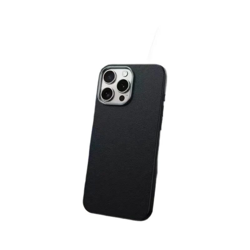 Frosted TPU phone case with plain leather pattern for iPhone drop protection in black