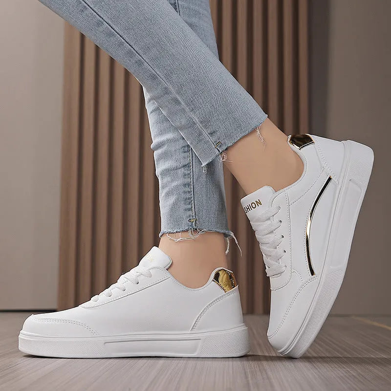 Breathable unisex low tube sneakers in platinum and black gold, sizes 35-42, non-slip rubber outsole