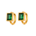 Square geometric zircon earrings in stainless steel with white, black or green electroplated finish