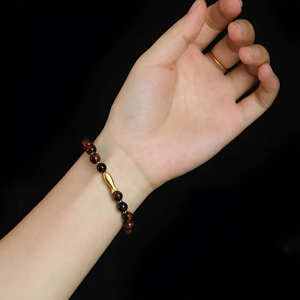 Yellow tiger eye small fish beaded bracelet for women with handcrafted manual processing