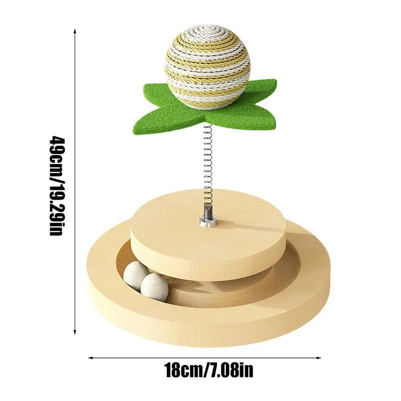 Green sisal cat scratching pad with ball track toy featuring rotating turntable design
