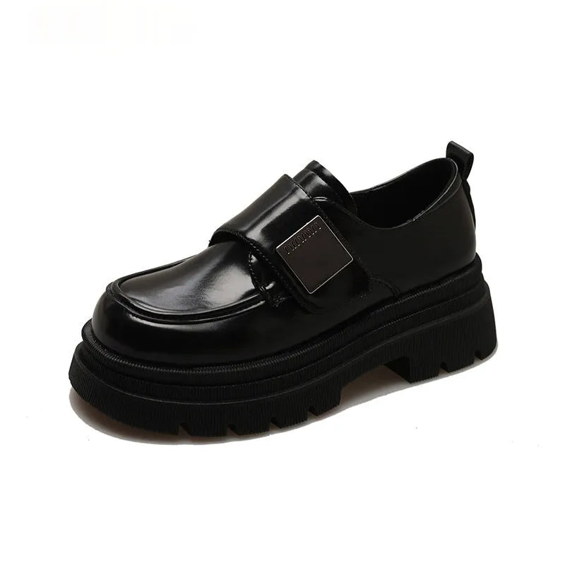 Women's black chunky heel square heel shoes with cross strap round toe low top microfiber upper