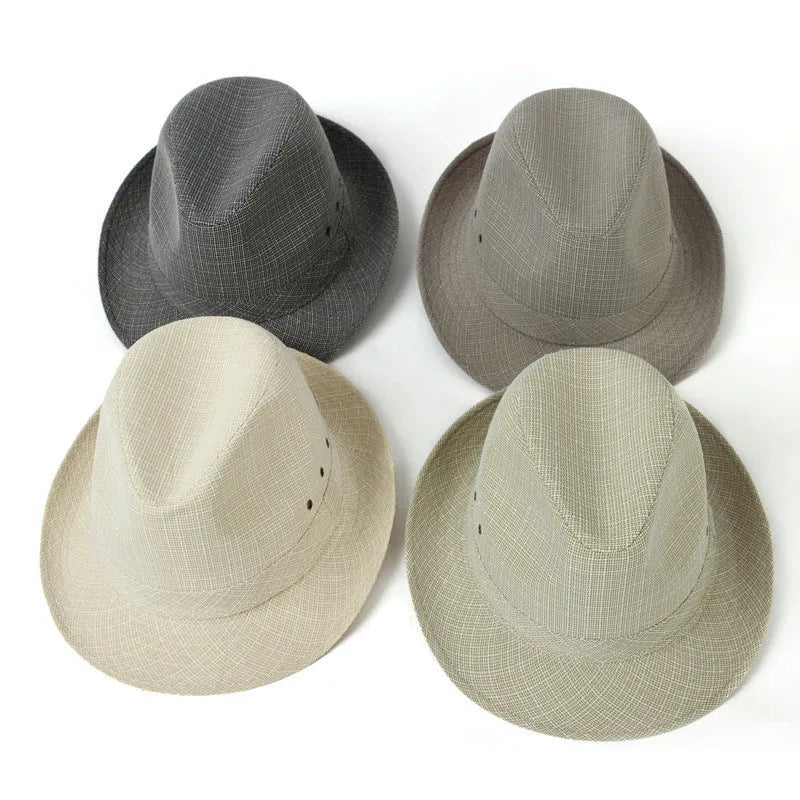 A classic brown fedora hat for men on a wooden stand, showing its structured crown and medium-width brim.