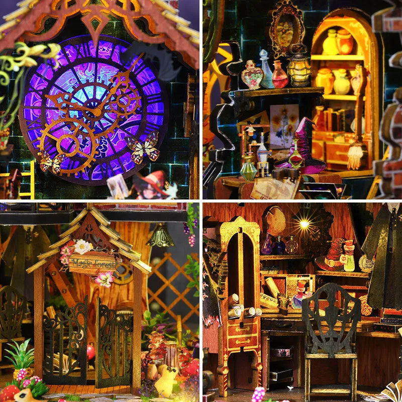 Hand-assembled 3D wooden puzzle model Magic Forest with LED light, 26.5x19.5x27 cm